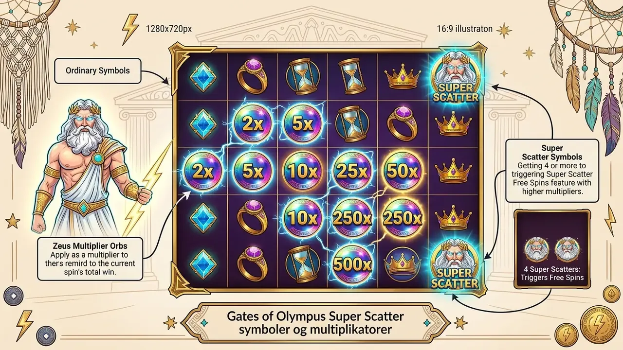 Gates of Olympus Super Scatter symboler og multiplikatorer
