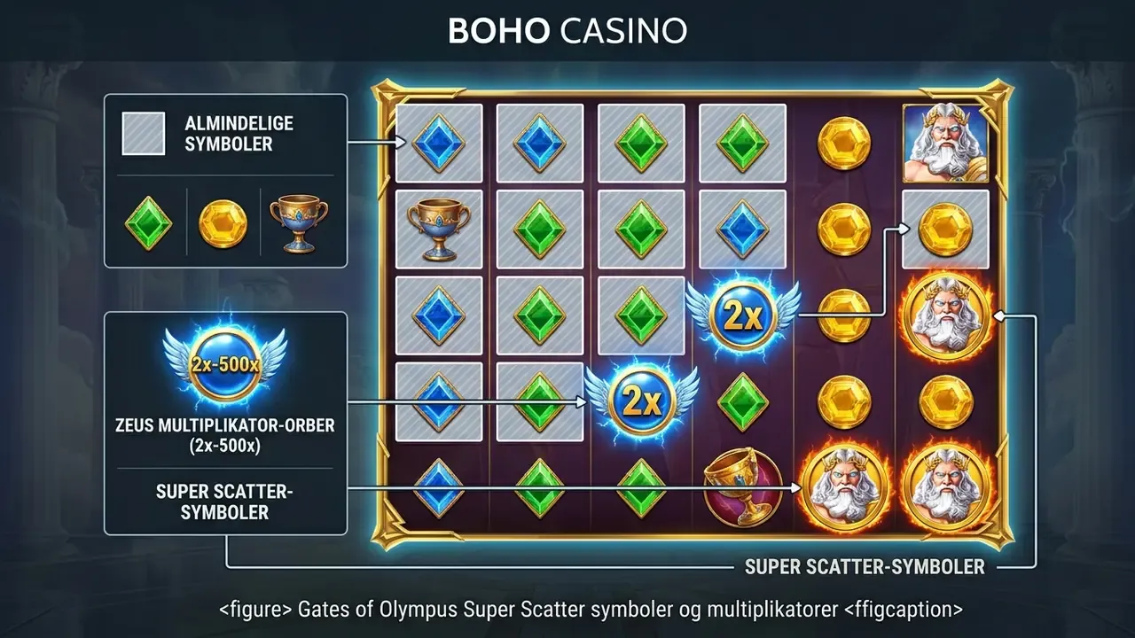 Gates of Olympus Super Scatter symboler og multiplikatorer